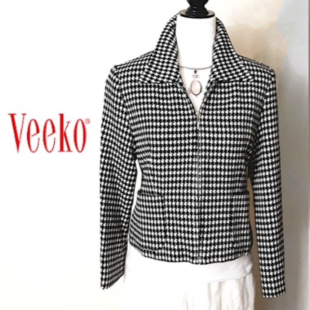VEEKO Tweed Jacket Black/White Houndstooth Lining